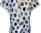 NoraCora White and Blue Print V Neck Short Sleeve Blouse Size M, NWT - $11.39