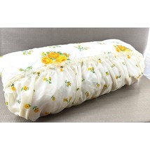 Vintage Ruffled Quilt White Coverlet w Yellow Orange Roses Cottagecore B... - $42.75