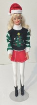 Vintage 1996 Long Blonde Hair Girl Barbie Winter/Christmas Outfit on Stand 12 in - £6.75 GBP