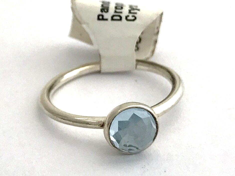 Authentic Pandora March Droplet Aqua Blue Crystal Ring 191012NAB-52 Sz 6 New - $37.99