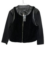 Bebe Women Black Faux Leather Jacket Sz 10 Full Zip Material Sleeves NWT - £58.90 GBP