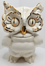 Rare Vintage 5&quot; Salt Shaker White &amp; Gold Owl Las Vegas Souvenir Mcm Retro Cute - £30.57 GBP