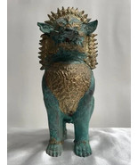 RARE THIA SINGHA TEMPLE LION FOO DOG BRONZE GOLD PATINA - $12,443.65 MXN