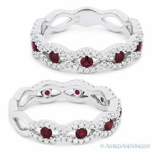 0.75 ct Round Cut Red Ruby &amp; Diamond Pave Evil Eye Charm Ring in 14k White Gold - £1,531.09 GBP