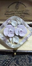 VINTAGE Pretty Clear Lilac &amp; Pale Green Reversed Carved Lucite Floral BR... - £30.37 GBP