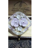 VINTAGE Pretty Clear Lilac &amp; Pale Green Reversed Carved Lucite Floral BR... - £30.59 GBP