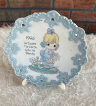 Precious Moments 1995 Porcelain Mini Plate with Easel He Covers Earth Hi... - $6.65