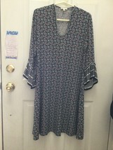 Max Studio Printed Flare Sleeve A-Line Dress Navy &amp; Red Women&#39;s Size M - $24.75