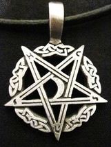 Occult Pentagram Star With Crescent Moon Thai Pewter Pendant Necklace - £9.61 GBP