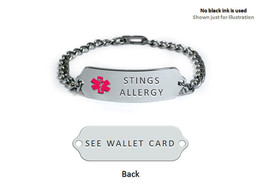 STINGS ALLERGY Medical Id Alert Bracelet. Free medical Emergency Card. - £23.76 GBP