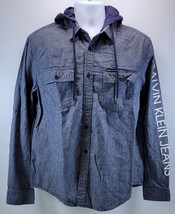 D) Men Calvin Klein Jeans Hooded Denim Button Shirt Large - £19.54 GBP
