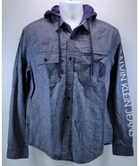 D) Men Calvin Klein Jeans Hooded Denim Button Shirt Large - £19.45 GBP