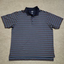 Adidas Mens Polo Golf Shirt XL Short Sleeve Blue Striped ClimaLite Logo - $21.65