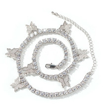 Butterfly Tennis Necklace Chain Iced Out Bust Down Choker Crystal CZ Rap Bling - £47.95 GBP