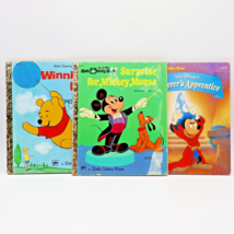 Lot of 3 HC Vintage Little Golden Books Mickey Mouse Winnie the Pooh Sorcerer&#39;s - £6.76 GBP