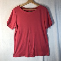 Chico&#39;s Size 2 Dark Pink Tee Shirt Short Sleeve 100% Cotton - £15.45 GBP