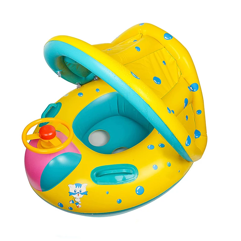Inflatable Baby Float Children Swimming Ring With Removable Sun Canopy Kids - £34.36 GBP