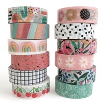 Washi Tape Set, 12 Rolls Of 15 Mm Wide (7 M Long), Cute Decorative Tape For Scra - £15.93 GBP