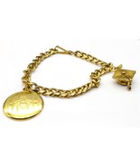 Vintage Starter Charm Bracelet, Gold Tone Links Bangle with 2 Charms, Gr... - £30.83 GBP