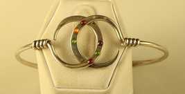 Vtg Signed Sterling Handmade Multi Gemstone Modernist Hook like Cuff Bracelet - £38.92 GBP