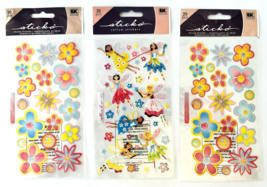 3 Packs Sticko Vellum Stickers Fairies &amp; Flowers EK Success Pink Blue Yellow New - £11.89 GBP