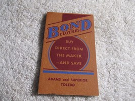 BOND CLOTHES TOLEDO OHIO UNUSED ADVERTISING NOTEPAD W/CALENDAR, 1939 - £7.88 GBP