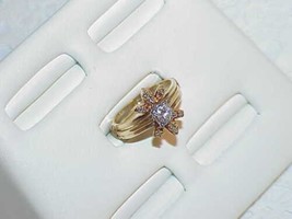 14k .50Ct Diamond Solitaire Fleur di lis 2 Ring Set Enhancer Yellow Gold Size 10 - £467.86 GBP