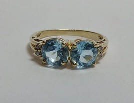 10kp Yellow Gold Blue Topaz  Diamond Sz 5.25 Girls Ladies Ring Vintage T&amp;C 1.5ct - £103.90 GBP