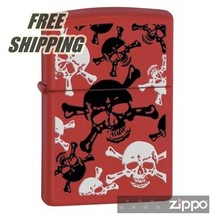  Zippo Cigarette FREE SHIPPING NEW Skull and Crossbones Red Matte Pocket Lighter - £19.76 GBP