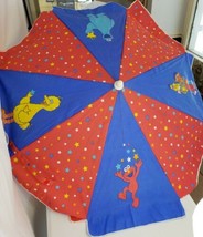 Vintage Sesame Street 58&quot; Beach Umbrella Elmo Cookie Monster Big Bird Bert Ernie - £78.63 GBP