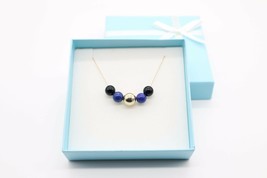 14K Yellow Gold Natural Lapis and Onyx Ball Bead Necklace - $89.09