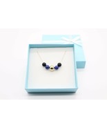 14K Yellow Gold Natural Lapis and Onyx Ball Bead Necklace - $89.09