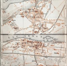Map Thonon And Evian Southern France Rare 1914 Lithograph WW1 Streets DWAA20B - £31.41 GBP