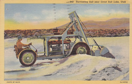 Linen Postcard A867 Harvesting Salt near Great Salt Lake Utah Posted 1944 UT - £4.44 GBP