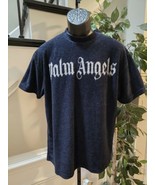 Palm Angels Men&#39;s Navy Fleece Crew Neck Short Sleeve Pullover Sweater Me... - $108.32 CAD