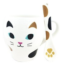 Feline White Kitty Cat Ceramic Mug Coffee Cup With Spoon Home &amp; Kitchen ... - £30.25 GBP