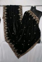 Velvet Black Golden Embroidered Dupatta For Women Traditional Indian Girls Wear - £27.57 GBP