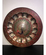 Vintage Hammered Enameled Brass PEACOCK Plate-Wall Hanging 11 1/2&quot; - $20.30 CAD