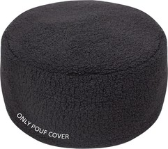 Unstuffed Ottoman Pouf Cover,Sherpa Fleece Faux Fur Foot, Cover Only Black - £30.08 GBP