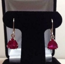 925 Sterling Silver Red Ruby Gemstone Natural Certified 7 Ct Antique Earrings - £29.77 GBP