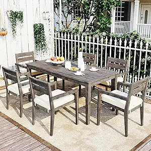 Merax Outdoor Dining Set for 6 Person, 7 Pieces Patio Furniture Table &amp; ... - £1,013.80 GBP
