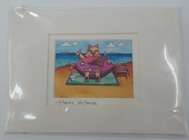 Holly Kitaura Fine Art Print Cat Sushi Beach 6X8 Matted 2.5X3.5 Signed Picture - £12.75 GBP