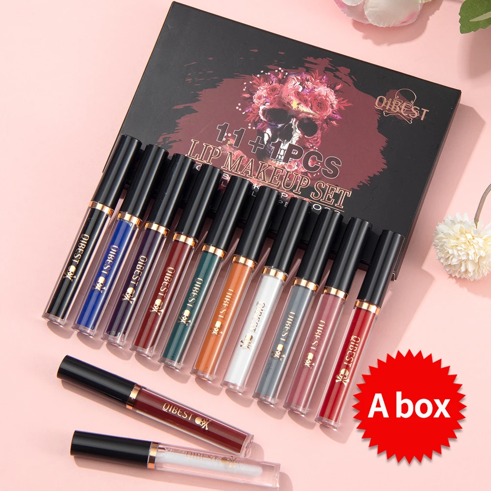 QIBEST 11 Colors Matte Liquid Lipstick With Lip Oil Set Long-Lasting Non-Stick C - $128.17