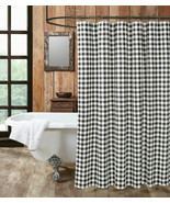 BUFFALO PLAID PRIMITIVE BLACK 72&quot; SHOWER CURTAIN HOOKS WHITE CHECK 13 PC... - €24,07 EUR