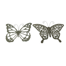 Galvanized Finish Metal Art Butterfly Wall Hangings Indoor Outdoor Set of 2 - £38.70 GBP