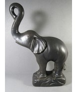 Elephant Figurine Charcoal Grey Solid Resin 9&quot; x 7&quot; Trunk up - $9.77