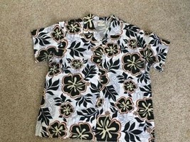 GO BAREFOOT Mens XL Hawaiian Shirt White Black Red Hibiscus Print. Cotton/Poly. - £16.60 GBP