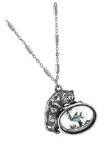 1928 Jewelry Women&#39;s Pewter Cat w/Blue Enamel Fish in - £71.79 GBP