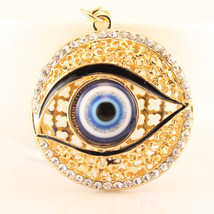 Evil Eye Fashion Keychain Rhinestone Crystal Charm Blue Round Eyes #MCK11 - £14.36 GBP