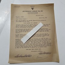 Knights of Pythias letter Jefferson lodge 55 1930 Beaumont Texas - $147.71 CAD